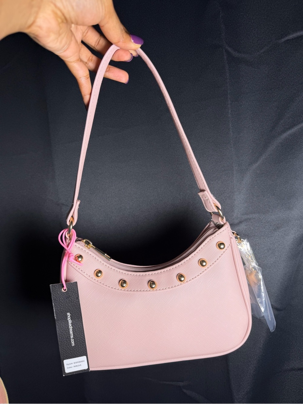 Women's Pink Shoulder Bag with Stud Details